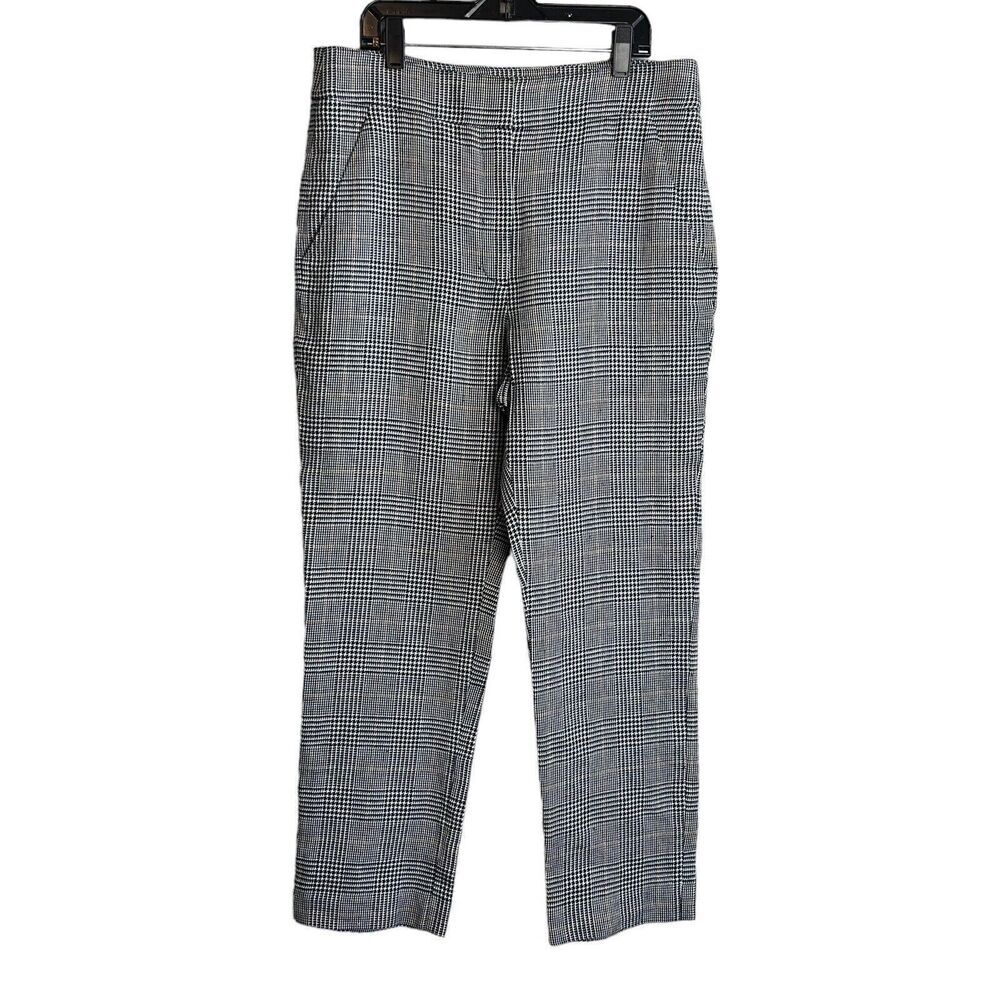 Veronica Beard Gemini Straight Leg Linen Trouser Pants Size 8 Houndstooth Plaid